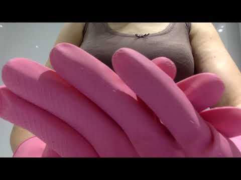 ASMR Mummy Opens New Small Latex Rubber Dishwashing Gloves Pink Relaxing Sounds #Rubbergloves