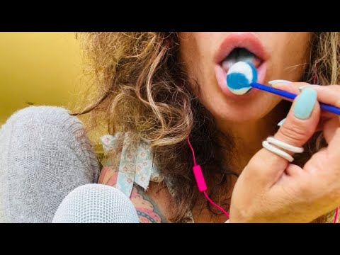 ASMR little lollipop with blue nails and a little bit of head scratching - oops