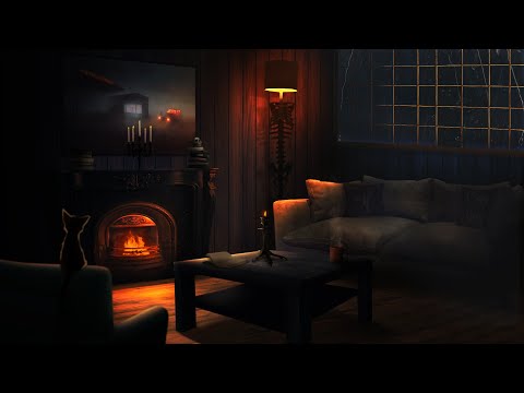 A Quiet Night In | Cozy Fireplace, Rain, Thunder, Book and Coffee Sounds | ASMR Ambience