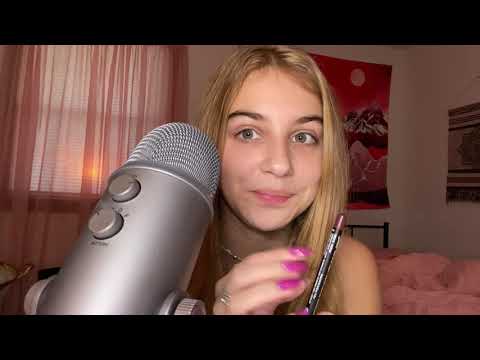 ASMR lipgloss application and gum chewing | tapping, lipgloss sounds, mouth sounds, whispering