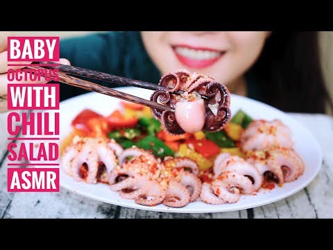 ASMR Baby octopus x chili salad , Eating sound | LINH-ASMR