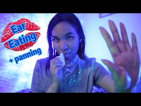 ASMR EAR EATING WITH PANNING (Left to Right) & Hand Movements 😝👂  [DIY EAR MIC]