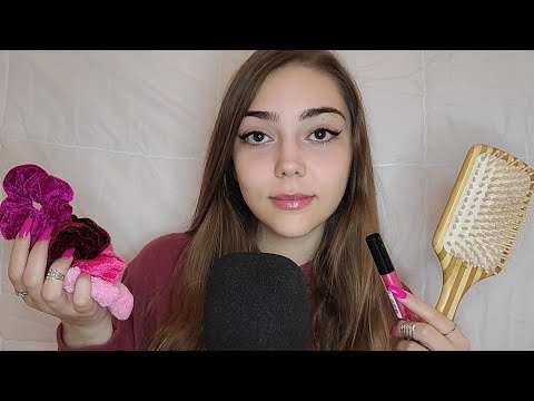 ASMR | Get Ready with Me (Hair Brushing, Lip Gloss, Jewelry, Tapping, Mouth Sounds, Whispers)