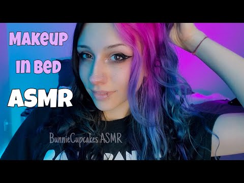 ASMR Doing My Makeup in Bed | Goth Makeup, Tapping, clicking, rummaging, whispering, makeup sounds