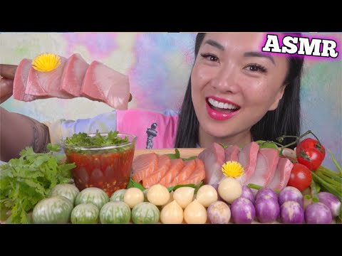 ASMR SASHIMI PLATTER *HAMACHI + SALMON + FRESH VEGGIES (EATING SOUNDS) NO TALKING | SAS-ASMR