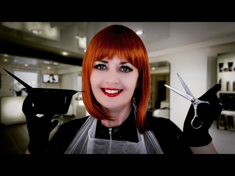 ASMR Relaxing Haircut and Colour with Foils (Scissors/Brushing/Mixing/Apron/PVC/Foil/Gloves/Spray)