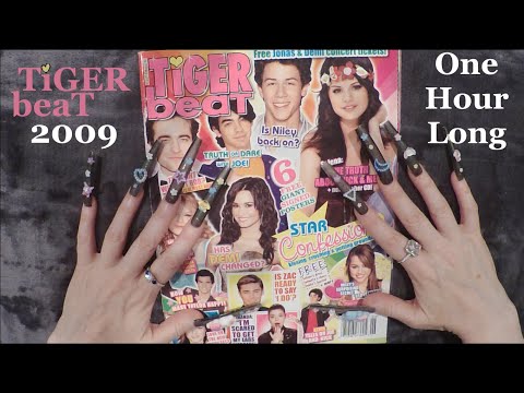 Hour Long ASMR Gum Chewing Magazine Flip Through | Tiger Beat 2009 | Whispered Extra Long Nails