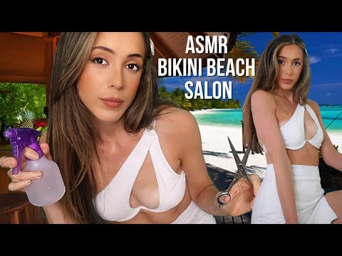 ASMR Bikini Beach Salon | soft spoken, scissor sounds, spray bottle...