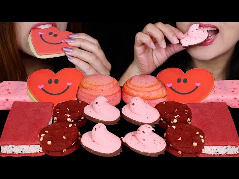 ASMR Valentine's Day PARTY! RED VELVET COOKIES, ICE CREAM CAKE SANDWICHES, STRAWBERRY DOME CAKE 먹방