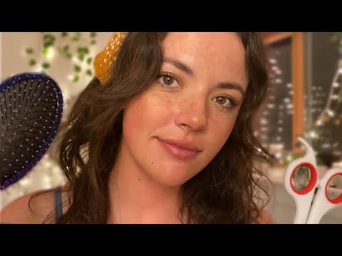 ASMR Cozy Haircut Roleplay | layered Sounds [brushing, cutting, massaging, styling]