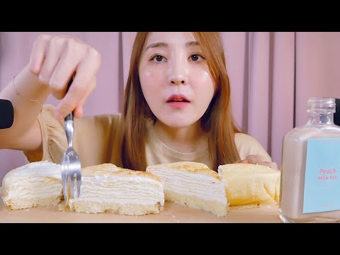 🎧샤르륵 얼린 크레이프케이크｜먹는 소리｜소리아라｜ASMR｜Frozen Crape Cake ｜Eating Sounds