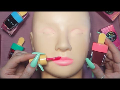 [ASMR] Applying Ice Cream Lipsticks on Mannequin Head (whispering & makeup sounds) to help you sleep