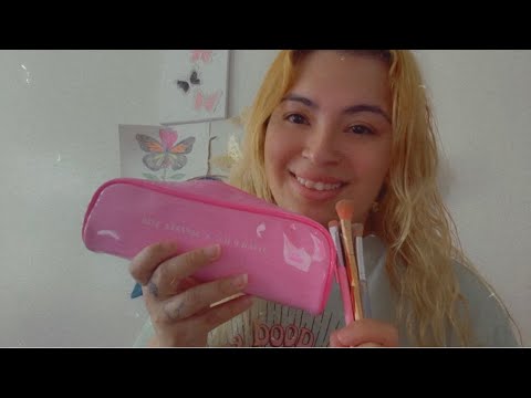 ASMR| Brushing your face to stimulate your face muscles- camera sounds & rummaging