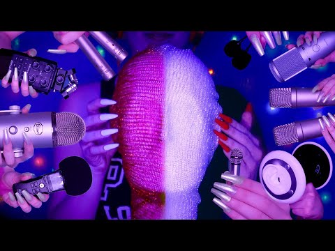 ASMR Mic Scratching Battle ⚔️ with 100 Different MICS !😮🎤 Bare VS Foam VS Fluffy Covers 💙 No Talking