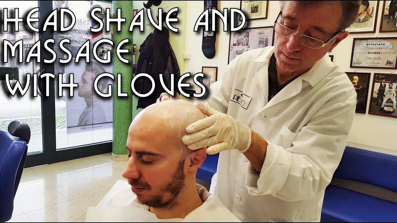 💈 Italian Barber Shop Da Pietro - Head Shave and Massage with Gloves - ASMR video