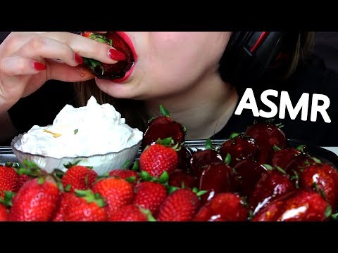 ASMR Candied + Fresh Strawberry Whipped Cream (CRACKLING CRUNCH EATING SOUNDS)  NO TALKING