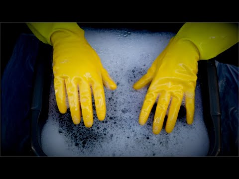 ASMR Washing Dishes Wearing Marigold Gloves (No Talking)