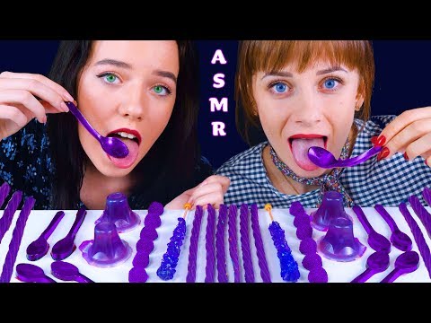 CANDY ASMR PURPLE FOOD: SPOON JELLY, GUMMY TWIZZLERS, ROCK CANDY EATING SOUNDS LILIBU