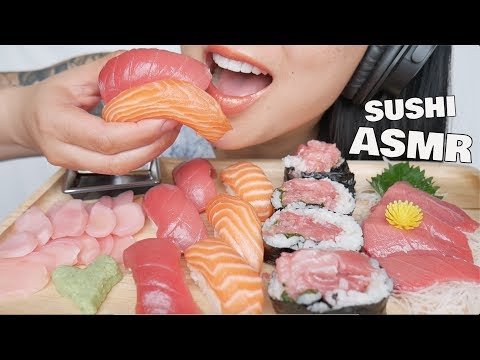ASMR SASHIMI SUSHI + STRAWBERRY WHITE CHOCOLATE MOCHI (EATING SOUNDS) NO TALKING | SAS-ASMR
