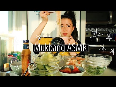 MUKBANG ASMR (vermicelli noodles, shrimp, and veggie bowl)