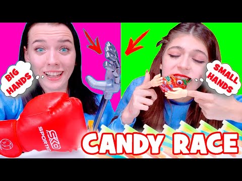 ASMR Candy Race with Big and Small Hands