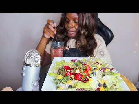 Broccoli Spouts Salad With Strawberries ASMR Eating Sounds