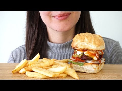 ASMR Eating Sounds: Vegan Burger & Fries (No Talking)