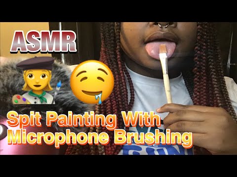 ASMR Spit Painting With Microphone Brushing 💦🤤 #asmr