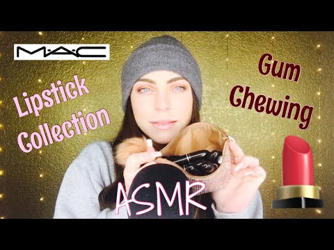 ASMR MAC Lipstick Collection and Application | Whispered | Gum Chewing | Swatches | Mouth Sounds