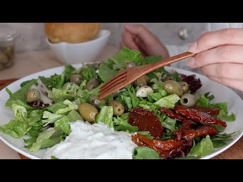 ASMR Whisper Eating Sounds | Green Salad With Tapas Yumminess