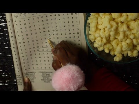 WORD SEARCH FUN | HOUSING / RENOVATIONS ASMR CHEESE PUFFS EATING SOUNDS