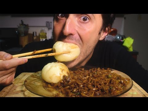 ASMR Black Bean Noodle + Steamed Buns + Hamburger Cookies (Eating Sounds) | Nomnomsammieboy