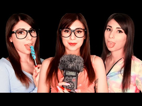 ASMR 👯‍♀️ RARE MOUTH SOUNDS WITH MY TRIPLETS  👄 (X3 INTENSE Layered Sounds, Lollipops, Kisses) 🍭