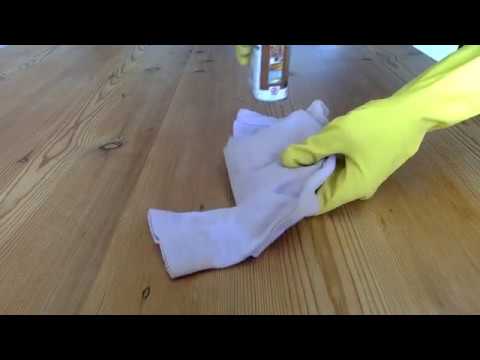 ASMR Oiling an Antique Pine Table Wearing Yellow Rubber Gloves