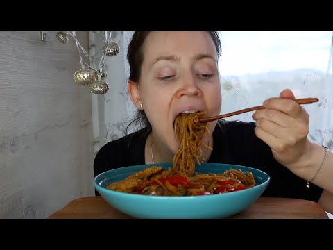 ASMR Whisper Eating Sounds | Spaghetti Teriyaki Vegetable Wok | Mukbang 먹방