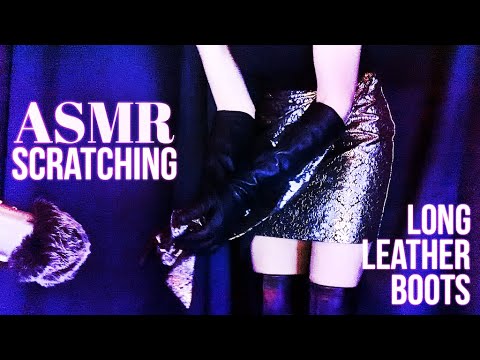 ASMR Scratching Try on Haul (Skirt, Long Leather Boots, Leather Gloves, Heels & More!)