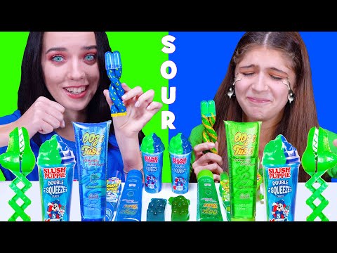 Blue VS Green Food Color Challenge (Sour Candy Version) By LILIBU