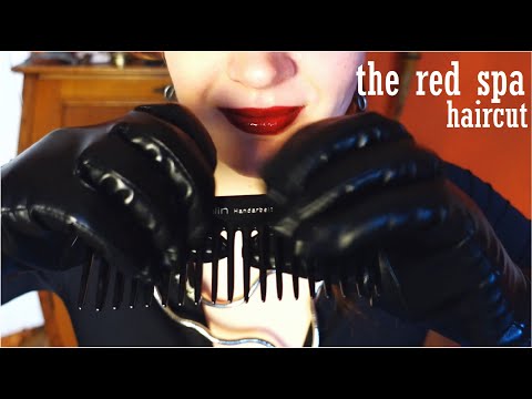 ASMR haircut and styling inaudible roleplay with leather gloves (mouth sounds, brushing, spa)