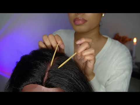 ASMR Relaxing Hair play for Sleep (no talking)w/ white noise ,scalp scratching,oiling, scalp massage