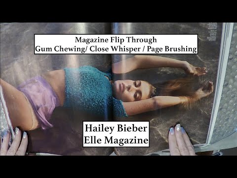 ASMR Gum Chewing Magazine Flip Through | HAILEY BIEBER | Close Whisper | Page Brushing