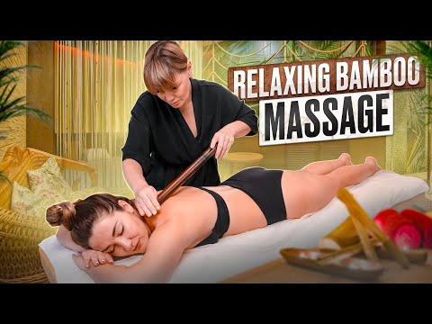 ASMR RELAXING BAMBOO MASSAGE | FUN MASSAGE WITH BAMBOO STICKS OF BACK AND LEG FOR SMILING DARIA