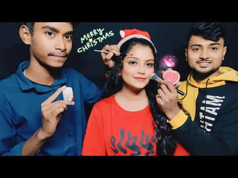 ASMR | My Boyfriend Does My Christmas Party Makeup And My Friend Doing My Hairstyle | 🎄💄