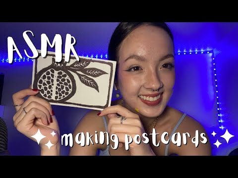 ASMR - make a postcard with me + soft spoken tutorial, art triggers, tapping, pencil scratching