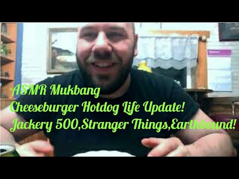 ASMR Mukbang Cheeseburger Hotdog Bun Life Update! Jackery 500, Stranger Things, Earthbound!