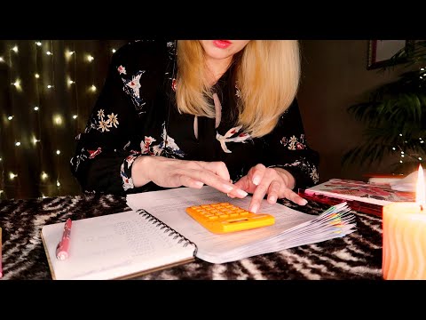 ASMR 📓 BookKeeping ✍🏼 Paper / Fire Crackle / Writing / Unintelligible Whisper / Listen while Study