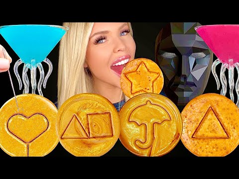 ASMR SQUID GAME HONEYCOMB CANDY CHALLENGE, SQUID GAME CANDY RECIPE, DALGONA CANDY MUKBANG 먹방