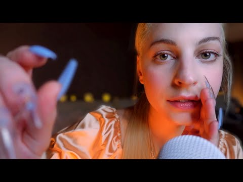 ASMR SLEEPY UPCLOSE COUNTING W LONG NAILS FACE TOUCHING and Light Rain 🌧️