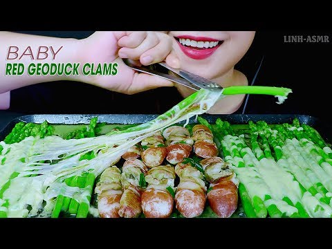 ASMR GRILLED BABY RED GEODUCK AND GRILLED ASPARAGUS WITH BUTTER AND CHEESE | LINH-ASMR