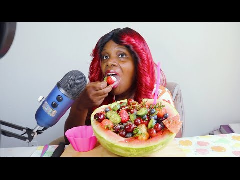 Fruit Salad With Watermelon Bowl ASMR Eating Sounds