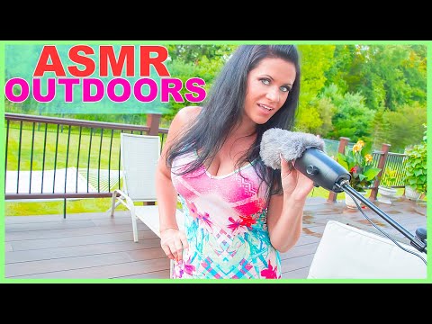 ASMR Whispering and Fluffy Mic Scratching Outdoors With Relaxing Sounds of Nature